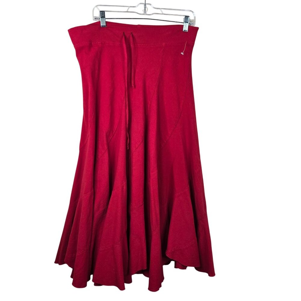 Vintage Sea Breeze Red Maxi Skirt Womens L Elastic Waist Flowy Boho Peasant